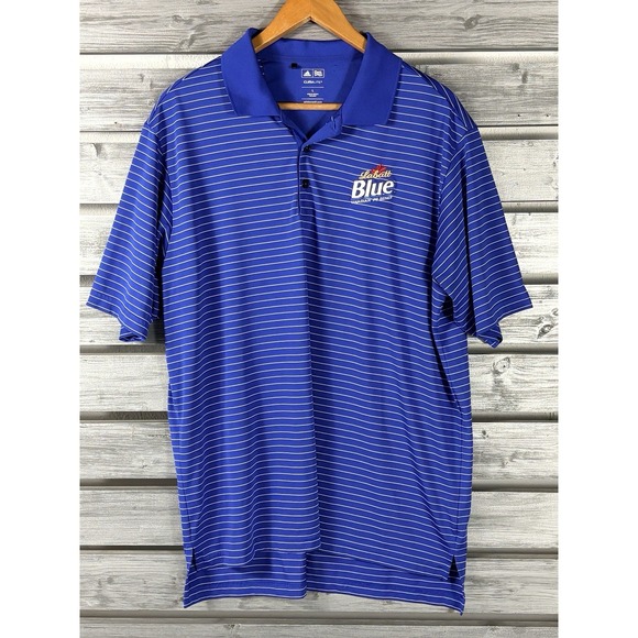 adidas Other - Adidas Labatt Blue Canadian Pilsener Shirt Mens L Blue Striped Short Sleeve Polo